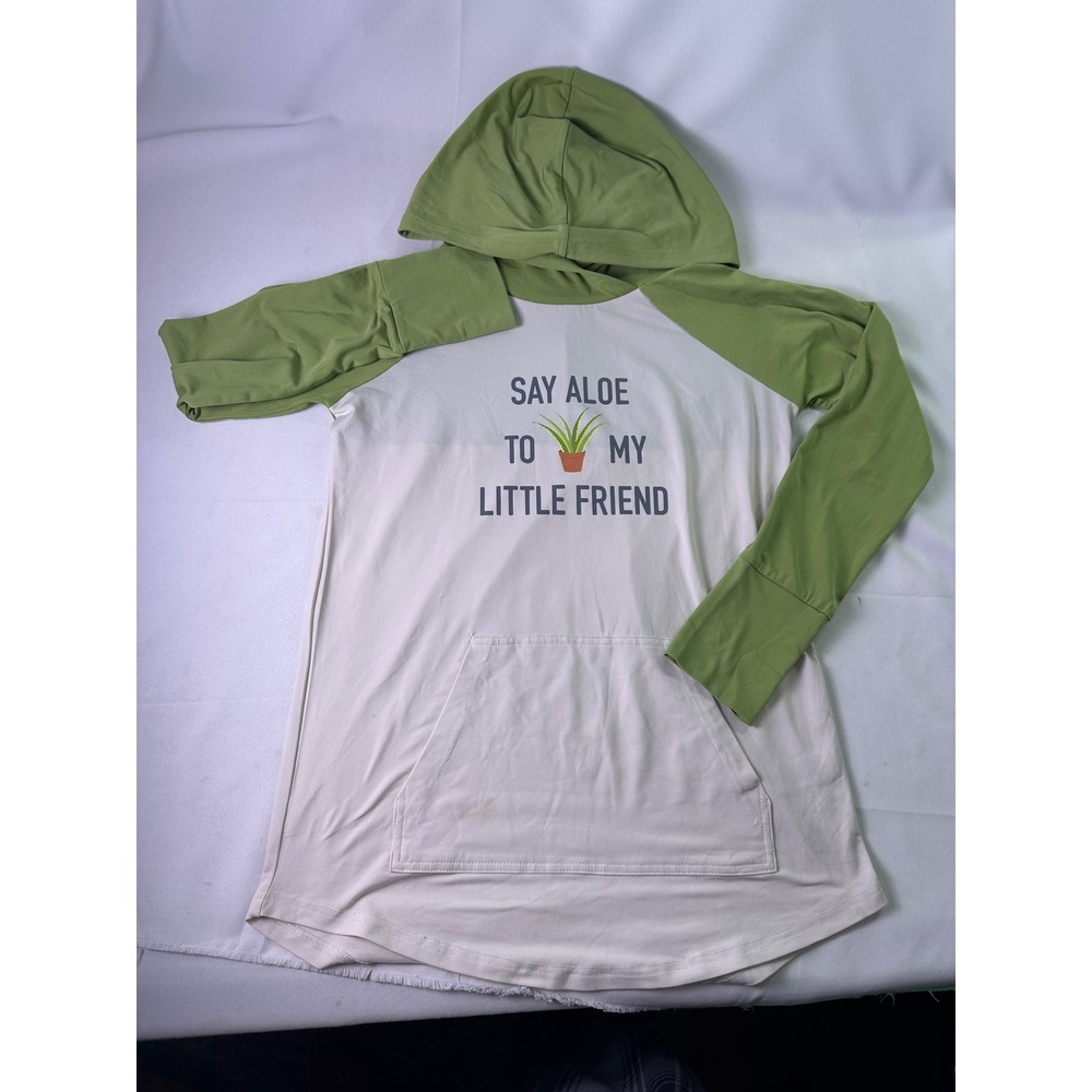 LuLaRoe‎ Small S Hoodie Top Green White Punny Say Aloe To My Little Friend